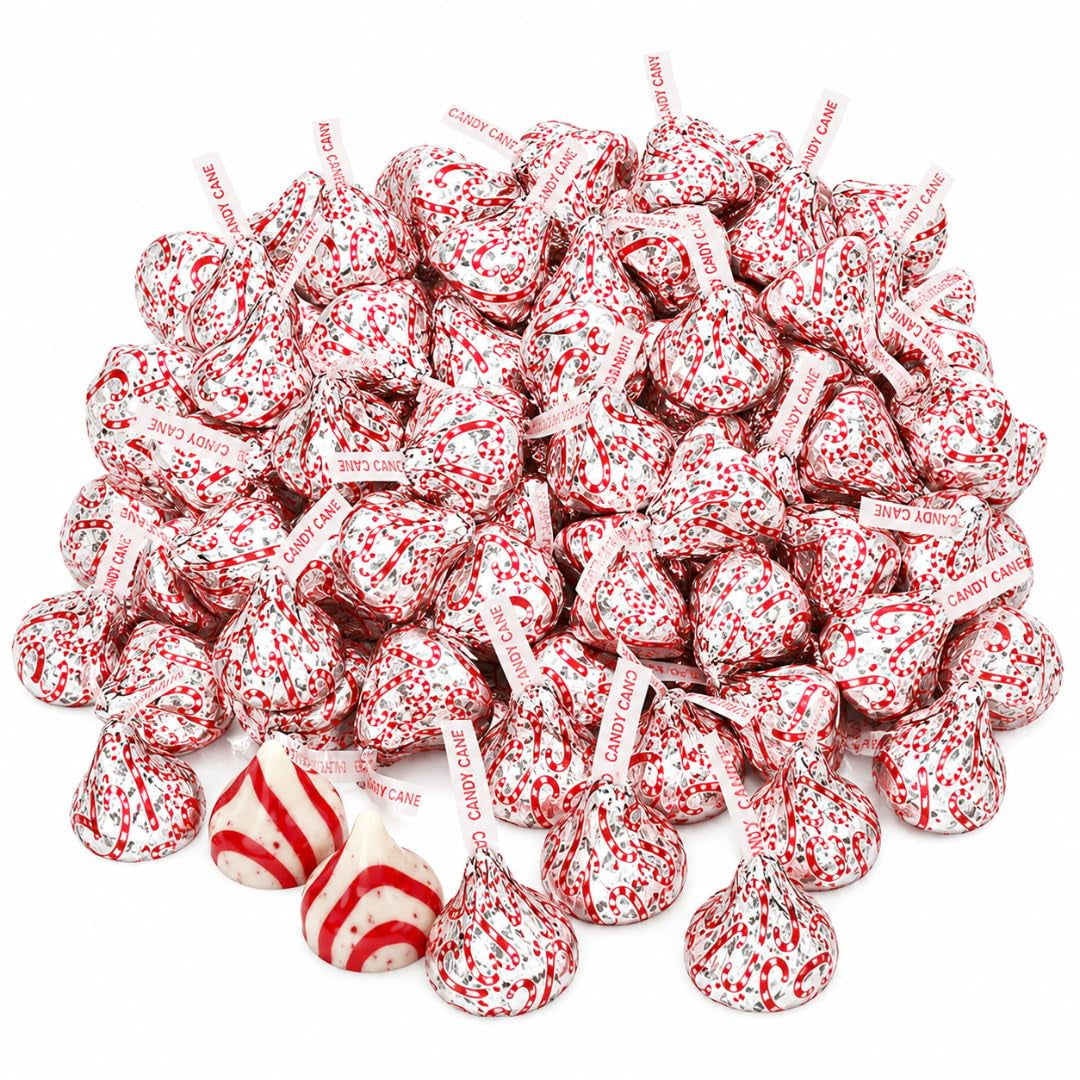 Candy Cane Kisses Peppermint Candy 2 LB Bag, Approx. 180 Individually Wrapped Pieces