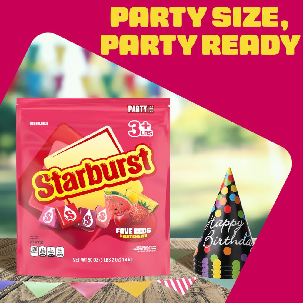 STARBURST Favereds Chewy Fruit Chews, Bulk, Wrapped, Party Size, 50 Oz