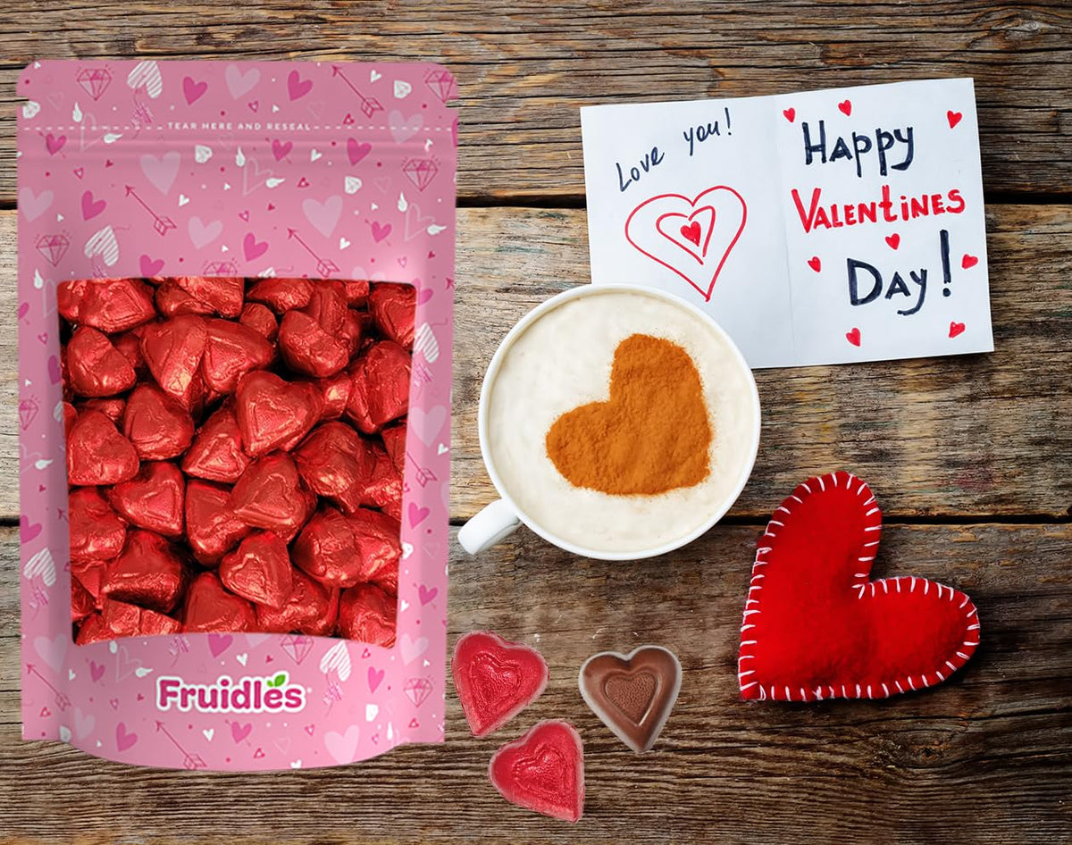 Half Pound Fruidles Valentine's Day Milk Chocolate Hearts, Red Individually Wrapped Foils