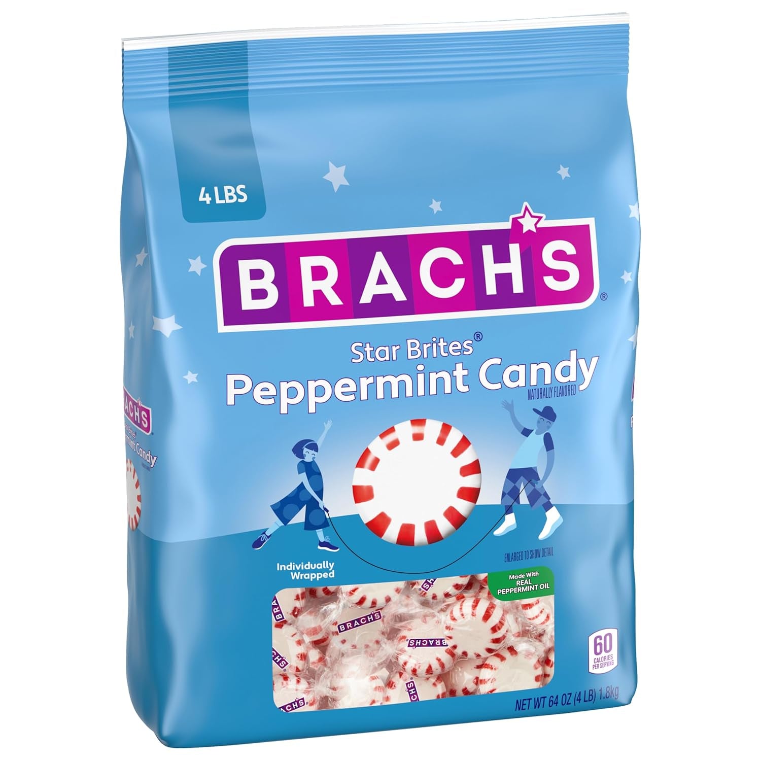 Brach's Star Brites, Peppermint, Individually Wrapped, Made with Real Peppermint Oil, 64Oz
