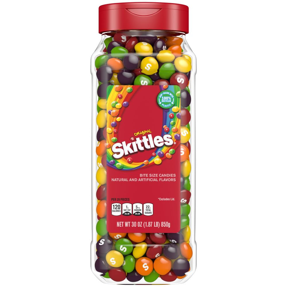 SKITTLES Original Chewy Fruity Rainbow Candy 30Oz Resealable Bulk Candy Jar