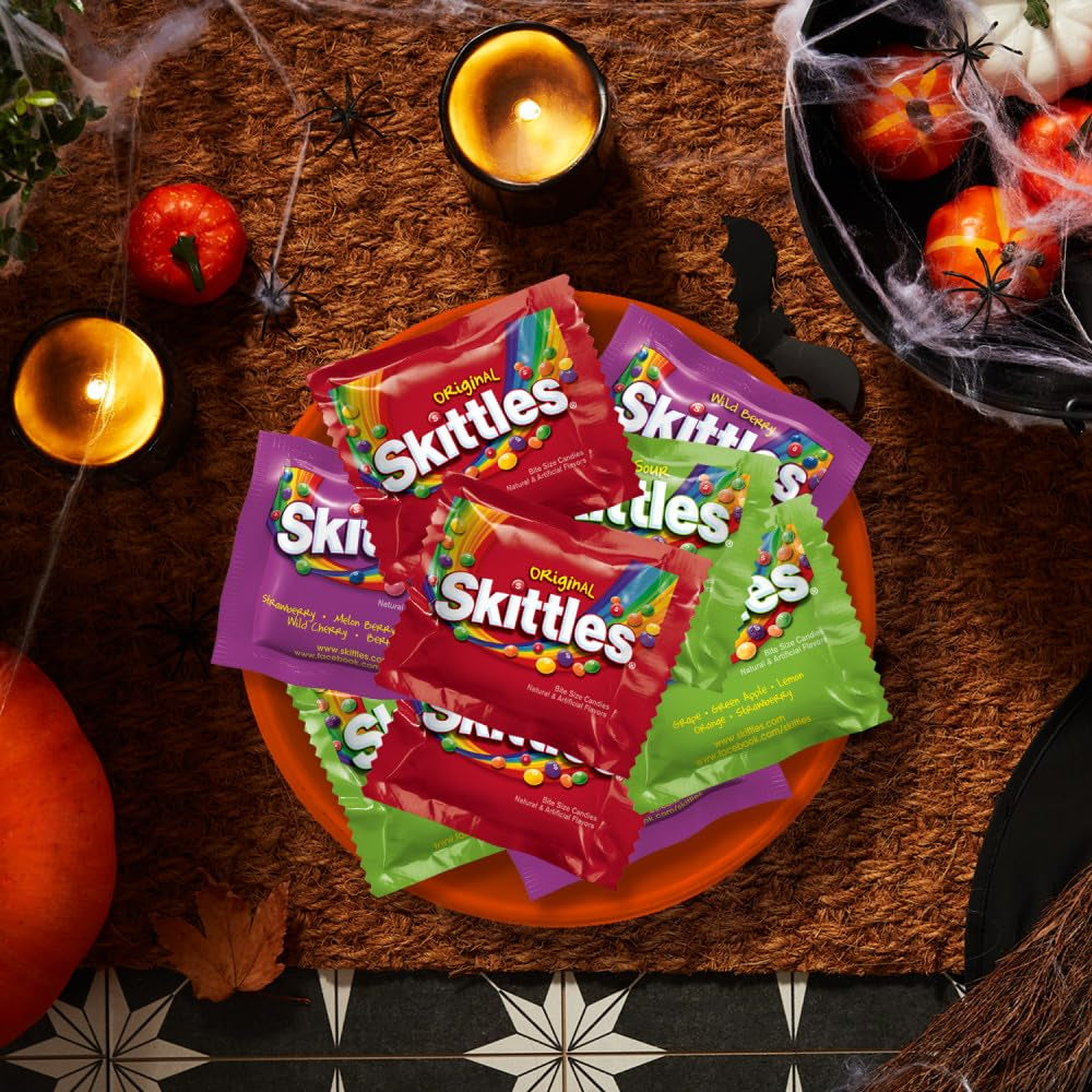 Skittles Fun Size Original, Wild Berry, and Sour Chewy Individually Wrapped Variety Pack, 26.46 Oz