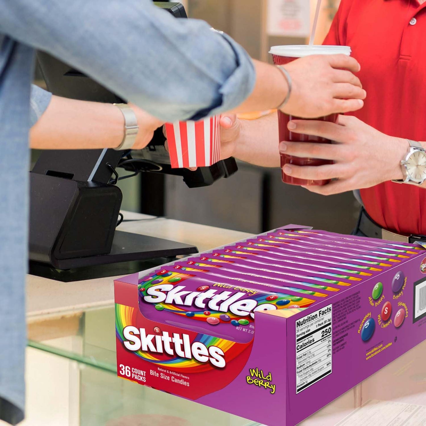 SKITTLES Wild Berry Chewy Candy Full Size Movie Night Party Favor Candy Packs Bulk Box, 2.17 Oz, (Pack of 36)