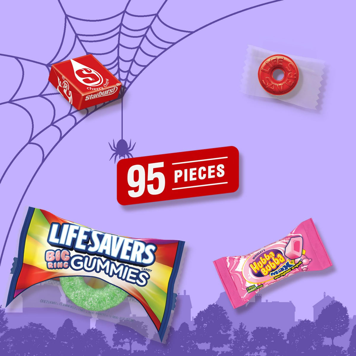 Starburst, Life Savers, Hubba Bubba & Life Savers Gummies Halloween Candy Mix, Assorted Chewy, Bubble Gum, and Hard Candy Individually Wrapped, 95 Ct Variety Bulk Bag