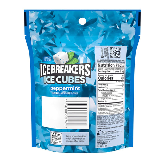 ICE BREAKERS Ice Cubes Peppermint Sugar Free Chewing Gum Pouch, 8.11 Oz (100 Pieces)