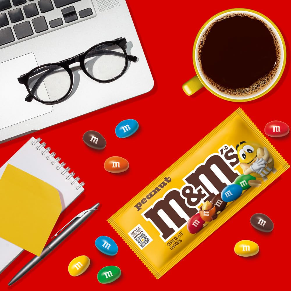M&M'S Peanut Chocolate Candy, Full Size Candy 1.74 Oz Bag, Bulk Pack of 48