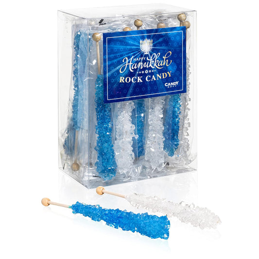 Hannukah Rock Candy Sugar Sticks - Kosher Certified - 18 Individually Wrapped Treats - Blue & White