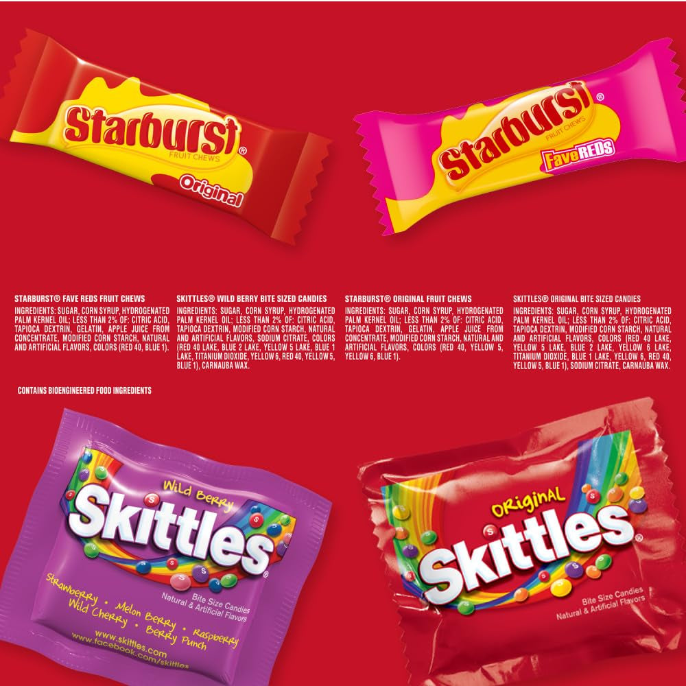 Skittles, Starburst Fun Size Chewy Candy Assorted Variety, Individually Wrapped, 32.28 Ounces