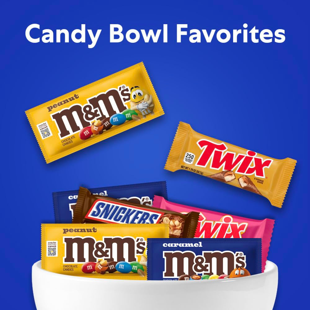 M&M'S Peanut, M&M'S Caramel, SNICKERS Original, SNICKERS Peanut Butter, TWIX Original and TWIX Salted Caramel Full Size 18 Ct Box