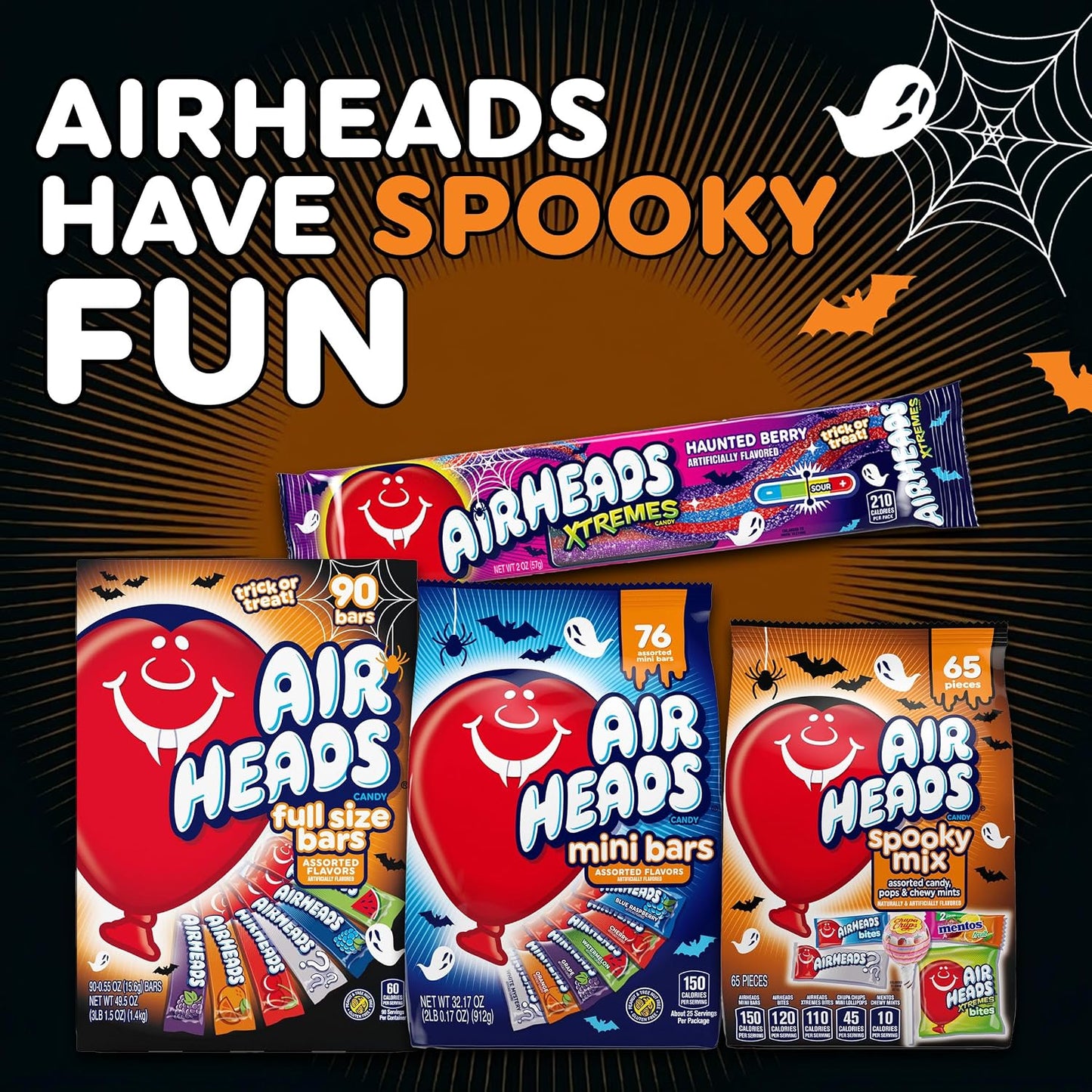Airheads, Mentos, Chupa Chups Halloween Spooky Candy Mix, 65 Count Bag