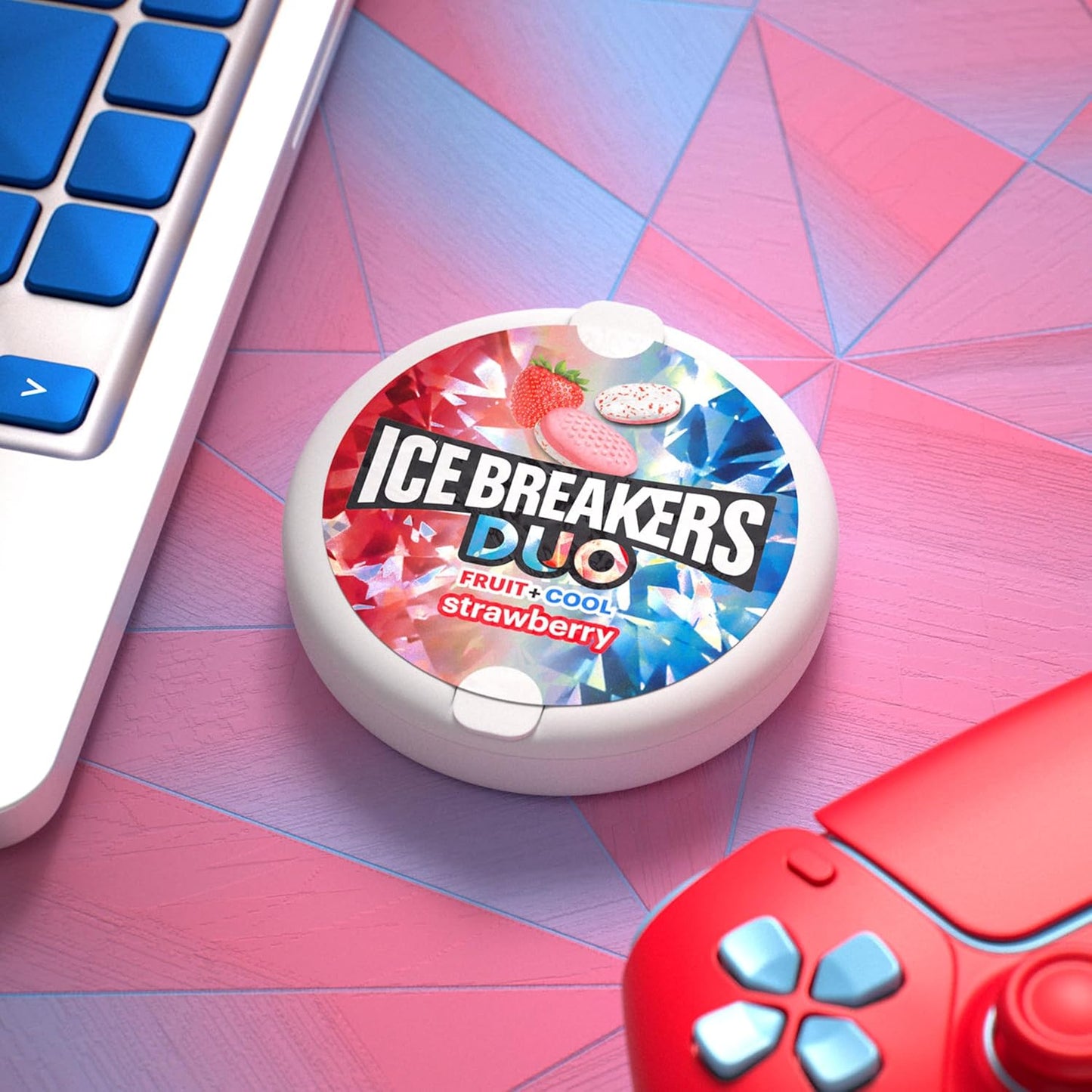 ICE BREAKERS Duo Cool Strawberry Sugar-Free Mints Tins, 1.3 Oz, 8 Ct