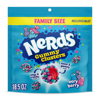 NERDS Gummy Clusters, Candy, Very Berry, Crunchy and Gummy, 18.5 Oz