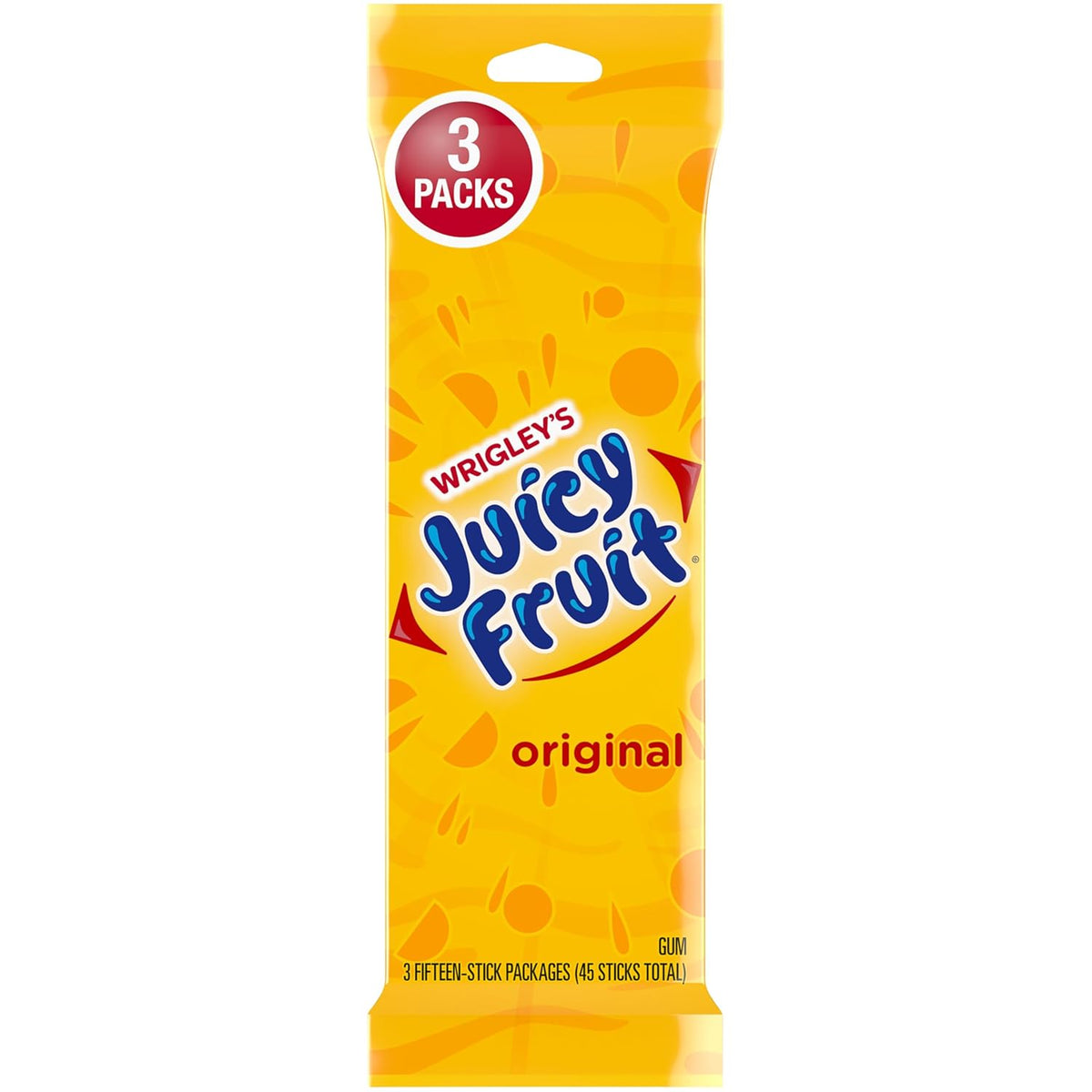 JUICY FRUIT Original Chewing Gum Bulk Candy Individually Wrapped 45 Ct 3 Pk