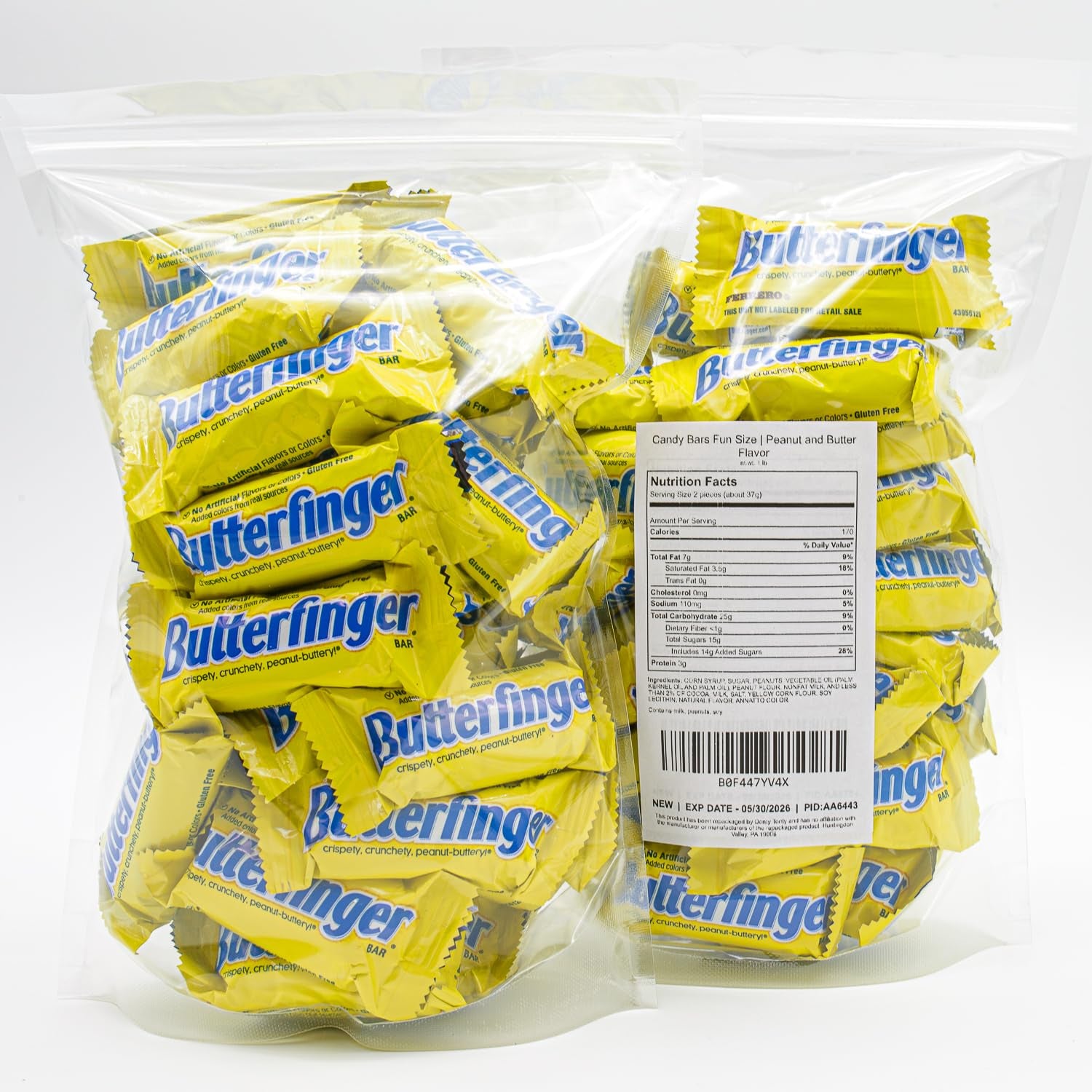 Butterfinger Candy Bars 1 Lb – anti Melt Pack, Individually Wrapped, Bulk Resealable Bag, Fun Size