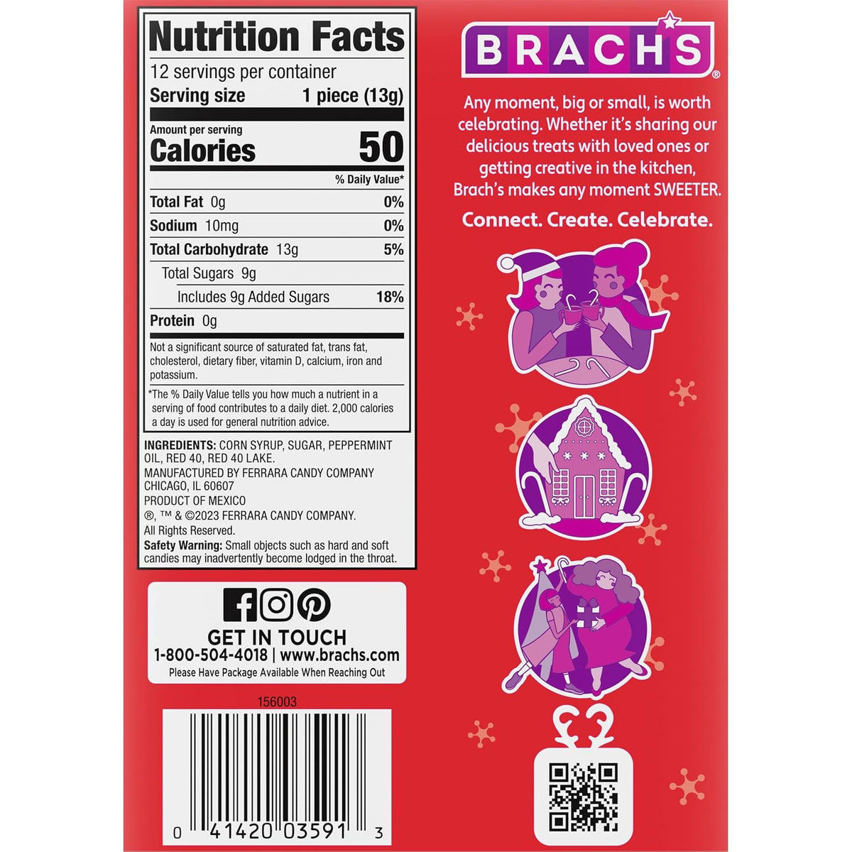 Brach's Red and White Peppermint Candy Canes, Classic Candy Canes, Christmas Candy, 5.3 Oz, 12 Count