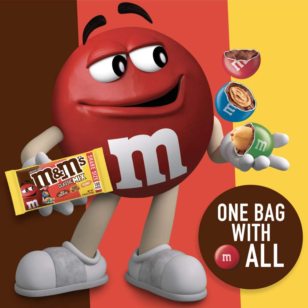 M&M'S Milk Chocolate Candy Variety Pack, Bulk Candy Individually Wrapped 18, Full Size 2.5 Oz Bags
