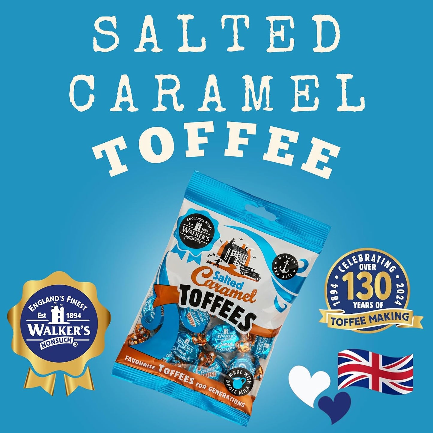 Walkers Nonsuch Salted Caramel Toffees Bag 5.29 Oz (150G) - British Chewy Butter Toffee Candy