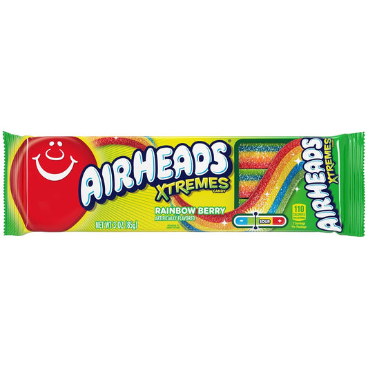 Airheads Xtremes Belts Candy, Chewy Candy Package, Rainbow Berry Fruit Flavor, 3 Ounces (12-Pack)