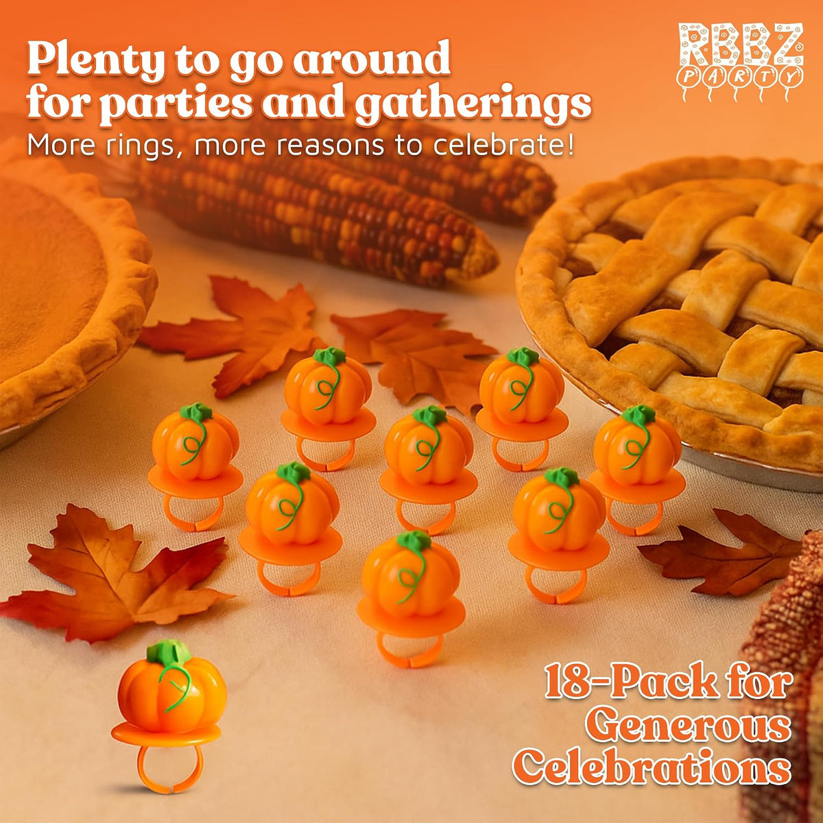 Pumpkin Candy 3D Ring Pops - 18 Individually Wrapped Suckers Bulk Pack - Thanksgiving Treats