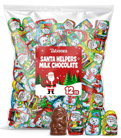 Christmas Candy Milk Chocolate Santa Helpers 12 Oz Bag - Individually Wrapped Holiday Novelty Mini Santas Chocolate Candies Treats for Stocking Stuffers, Bowls, Parties & Gift Bags
