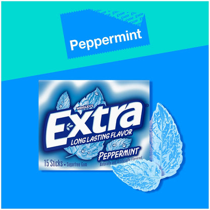 EXTRA Gum Peppermint Chewing Gum Bulk, Individually Wrapped, 15 Count (Pack of 10)