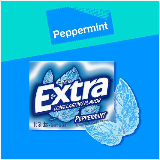 EXTRA Gum Peppermint Chewing Gum Bulk, Individually Wrapped, 15 Count (Pack of 10)