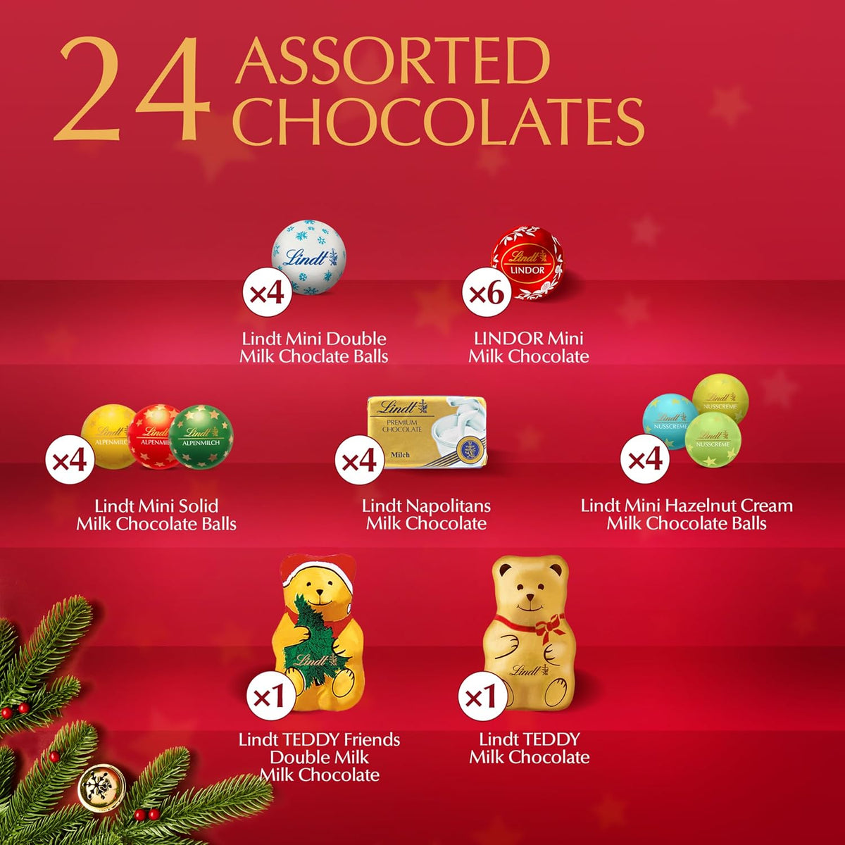Lindt TEDDY Assorted Chocolate Candy Christmas Advent Calendar, 4.5 Oz. Box