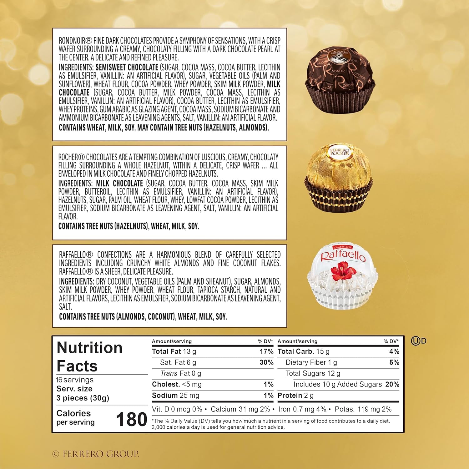 Ferrero Collection, Premium Assorted, Hazelnut, Dark Chocolate and Coconut, 48 Count Premium Treats