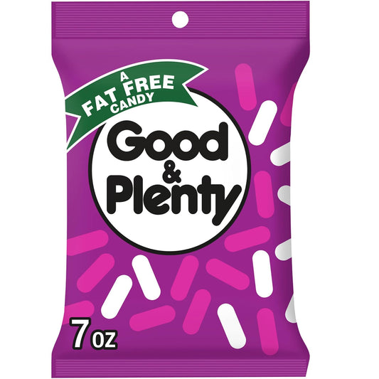 Good and Plenty, Licorice Fat Free, Candy Bag, 7 Ounce