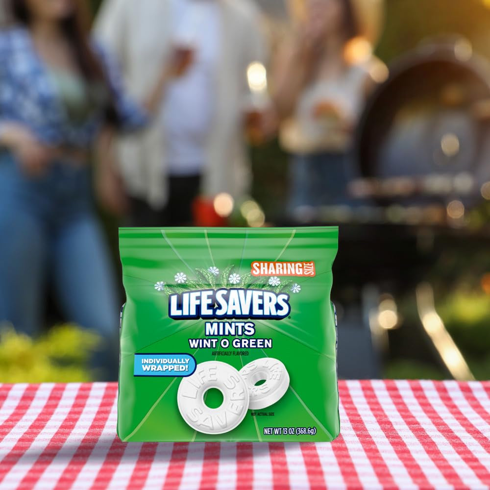 LIFE SAVERS Wint O Green Hard Mints, Individually Wrapped, Sharing, 13 Oz 