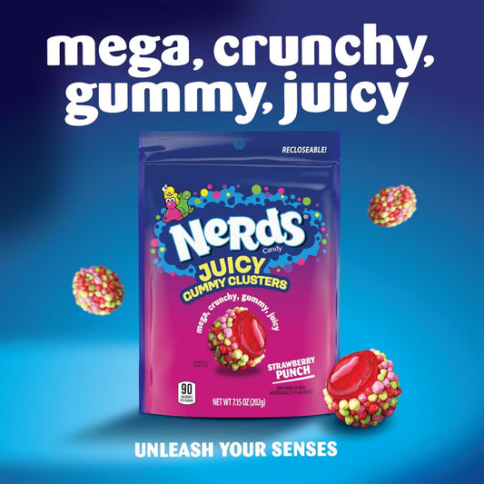 Nerds, Juicy Gummy Clusters, Strawberry Punch, Juicy and Gummy Candy, 1 Stand up Bag, for Snacking and Sharing, 7.2 Ounce