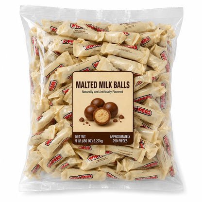 Malted Milk Balls Milk Chocolate Covered Crunchy Candy - 5 Lb (Approx. 250 Pieces)