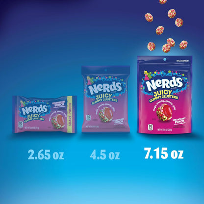 Nerds, Juicy Gummy Clusters, Strawberry Punch, Juicy and Gummy Candy, 1 Stand up Bag, for Snacking and Sharing, 7.2 Ounce
