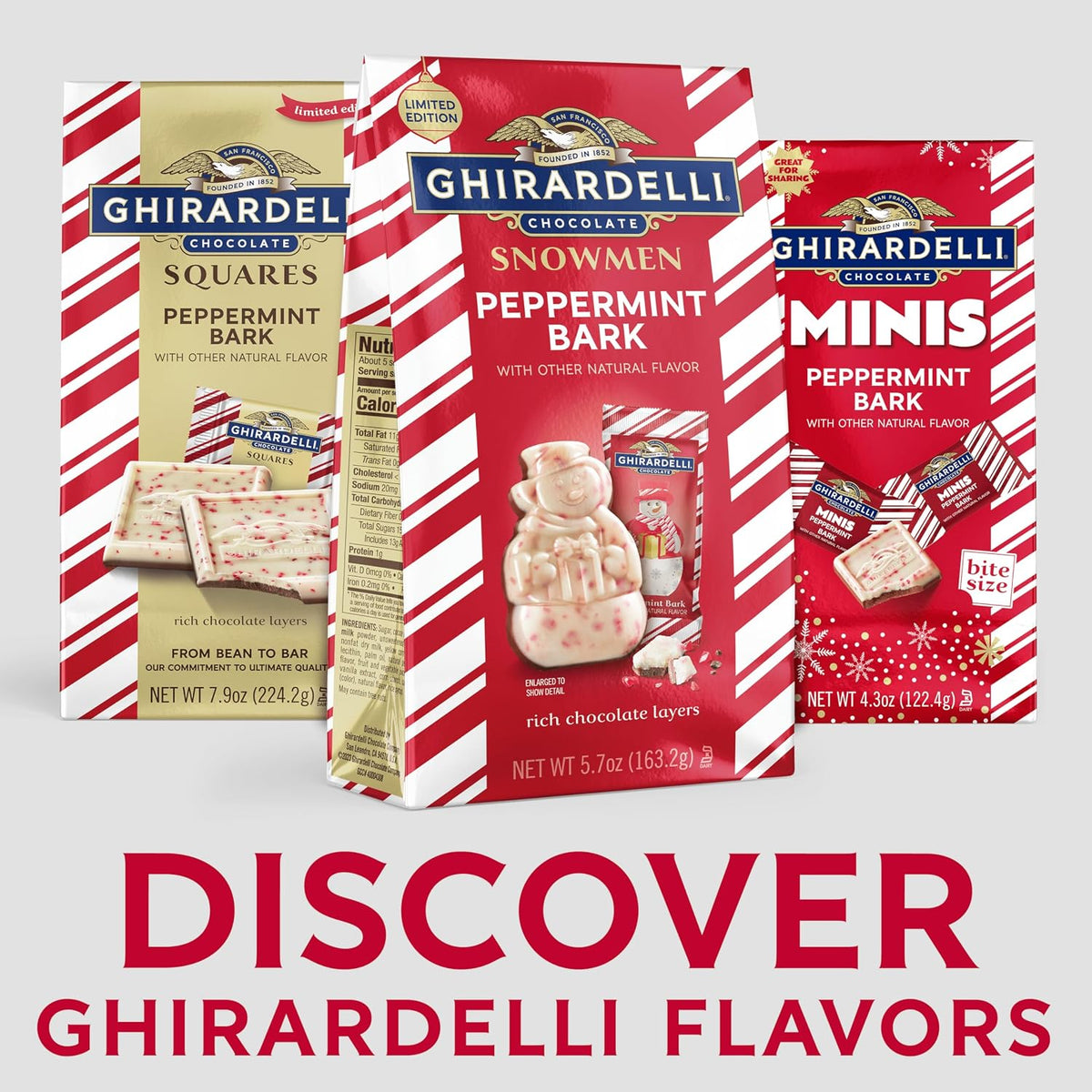GHIRARDELLI Peppermint Bark Snowmen – Layers of Rich Chocolate with Festive Peppermint Flavor, 5.7 Oz Bag