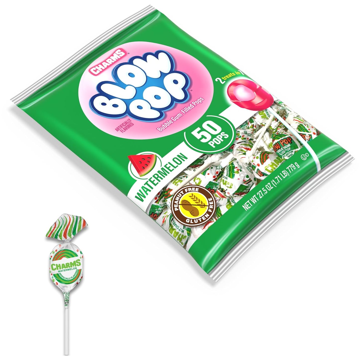 Charms Blow Pop Single Flavor Bag, Watermelon, 50 Count (Pack of 1)