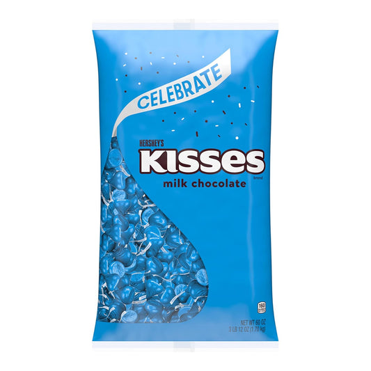 HERSHEY'S KISSES Milk Chocolate Candy Bulk Bag, Blue Foils, 60 Oz