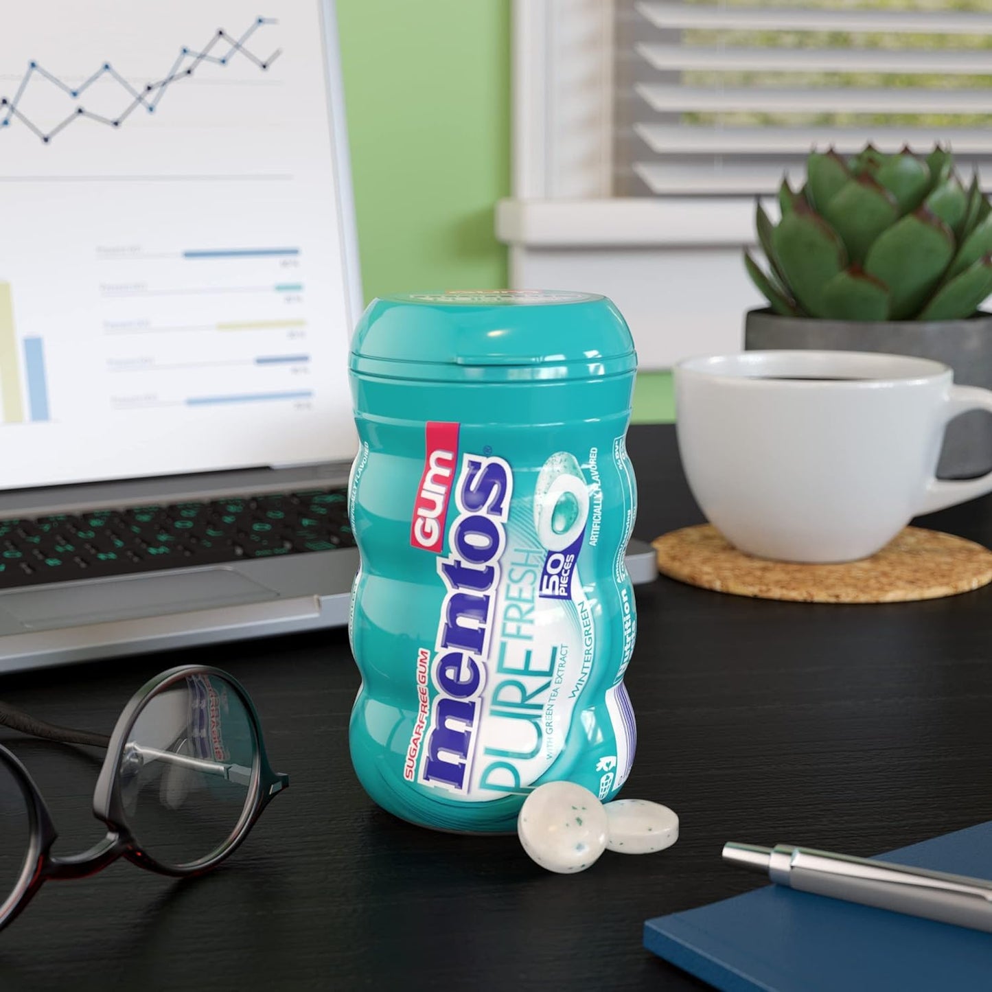 Mentos Pure Fresh Sugar-Free Chewing Gum with Xylitol, Wintergreen, Bulk, 50 Count (Pack of 6) 