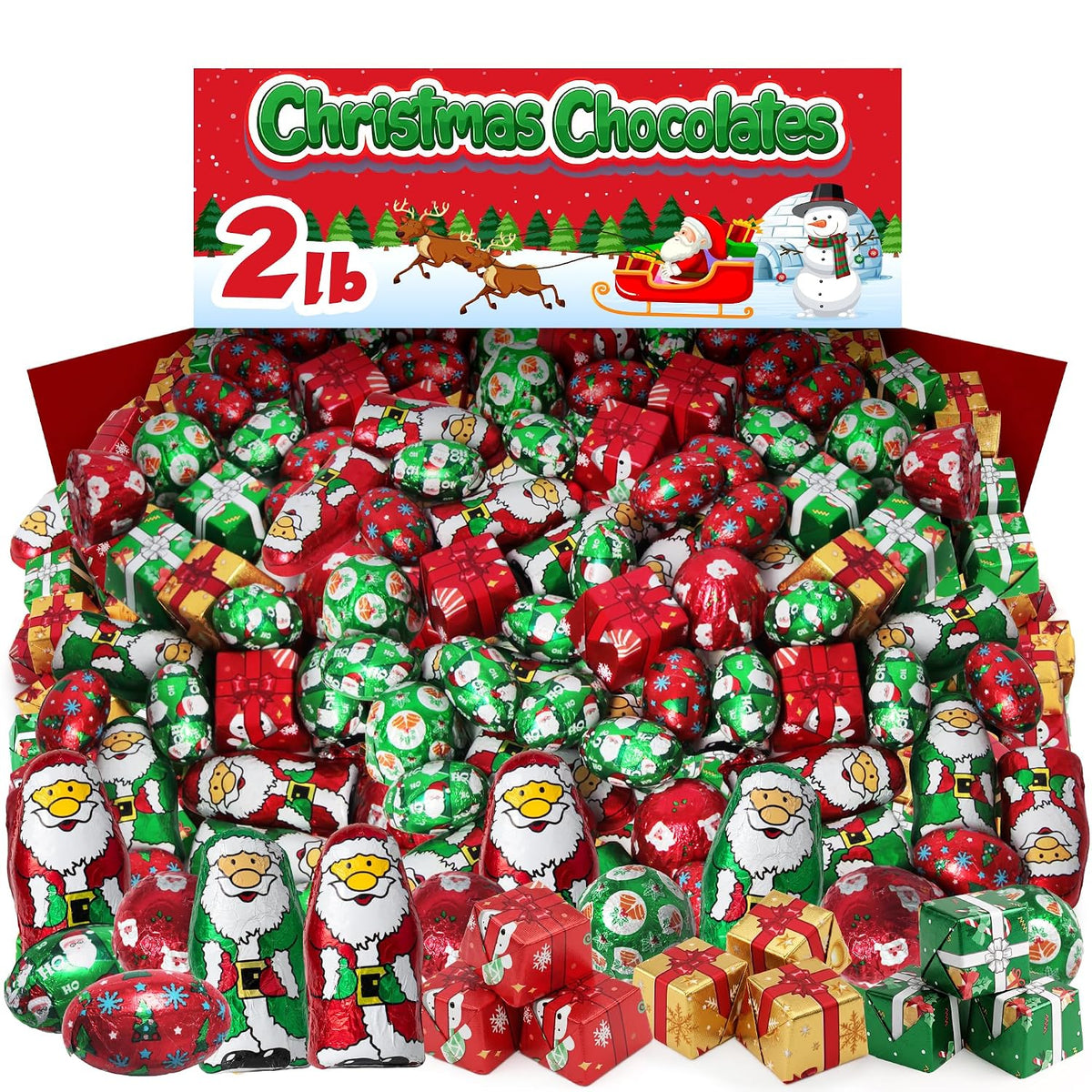 Christmas Chocolate Mix 2 Lb Bulk Candy, Individually Wrapped Assorted