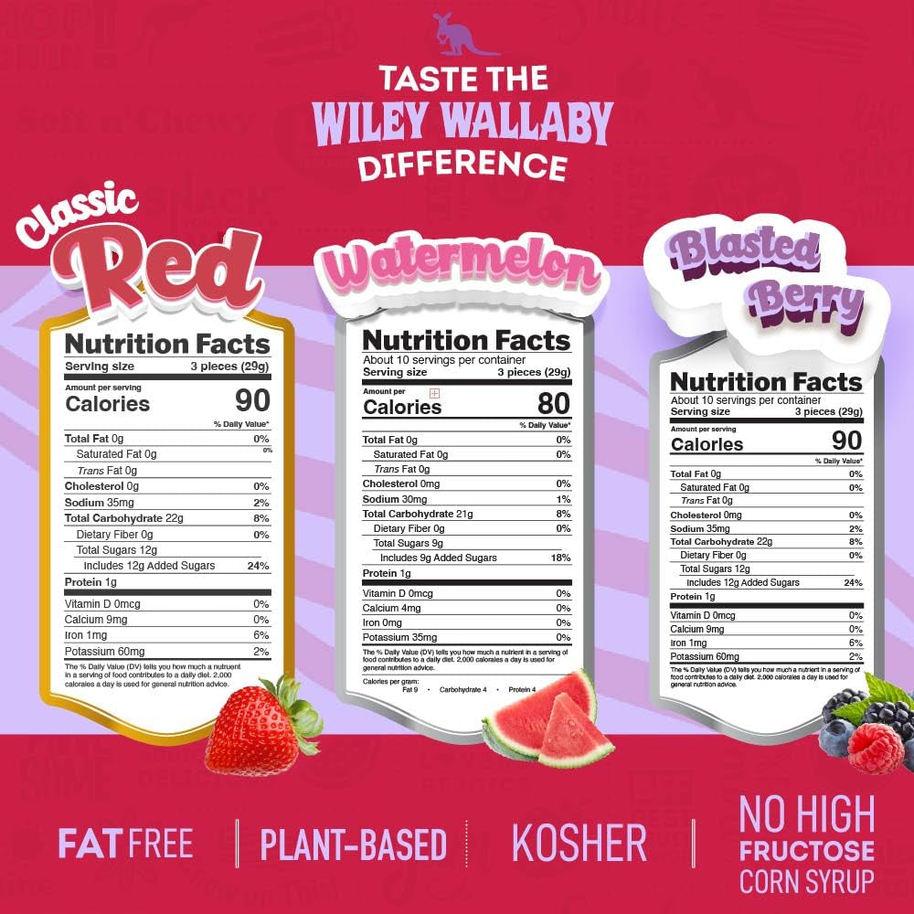 Wiley Wallaby Fruit Flavors Licorice Candy Variety, 10Oz, 6Pk