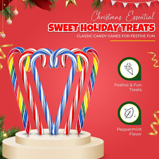 Christmas Candy Canes Assorted Flavors, Tutti Frutti, Blue & White Peppermint Sticks, Red Cherry Mix – 100 Count