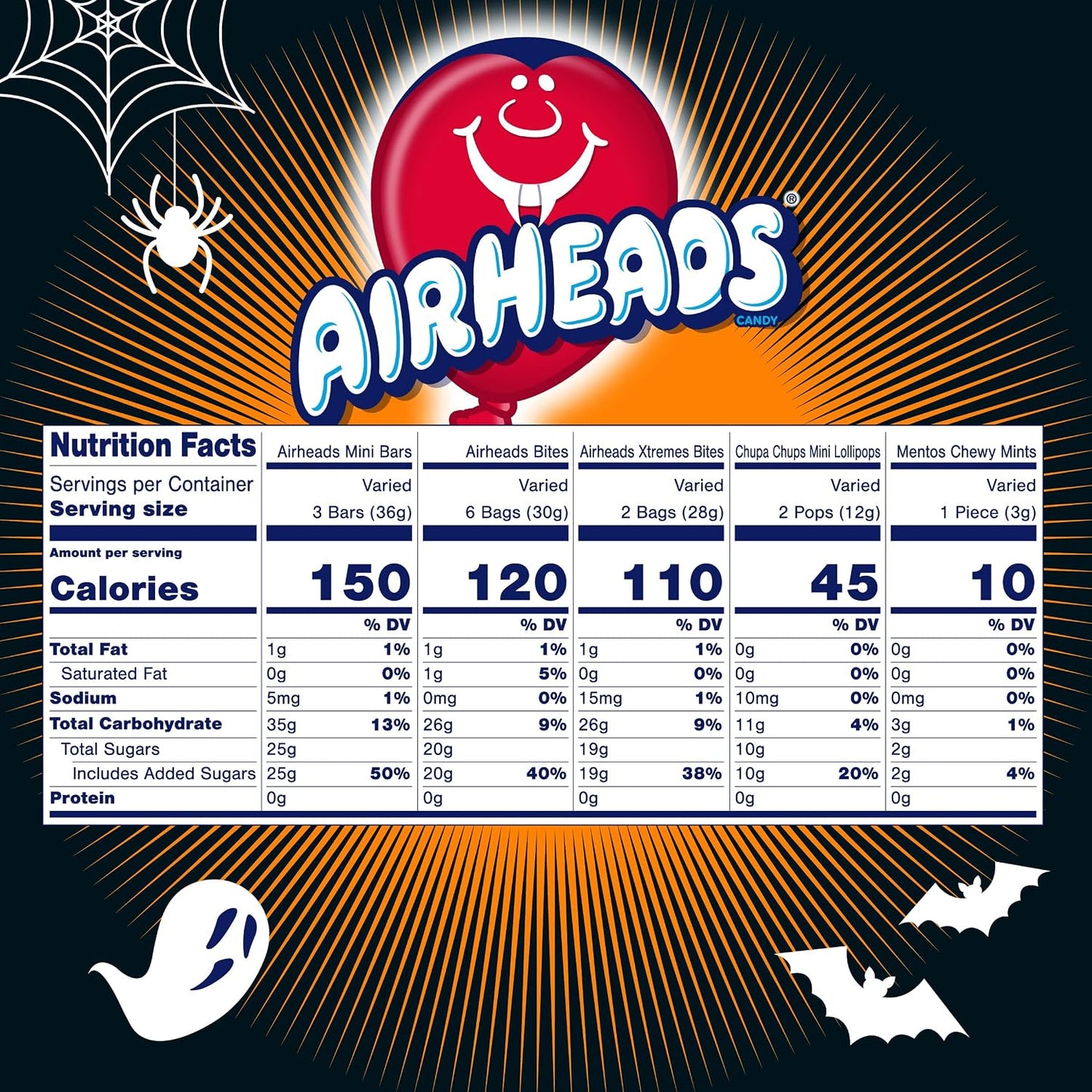 Airheads, Mentos, Chupa Chups Halloween Spooky Candy Mix, 65 Count Bag