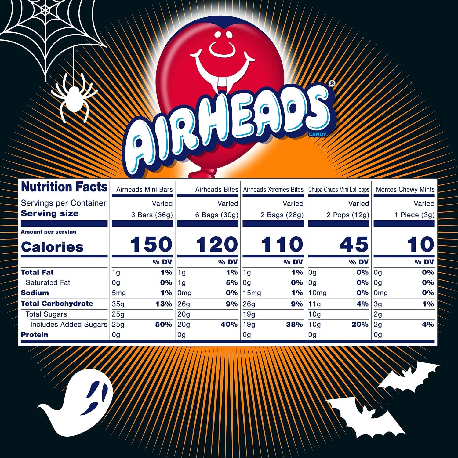 Airheads, Mentos, Chupa Chups Halloween Spooky Candy Mix, 65 Count Bag