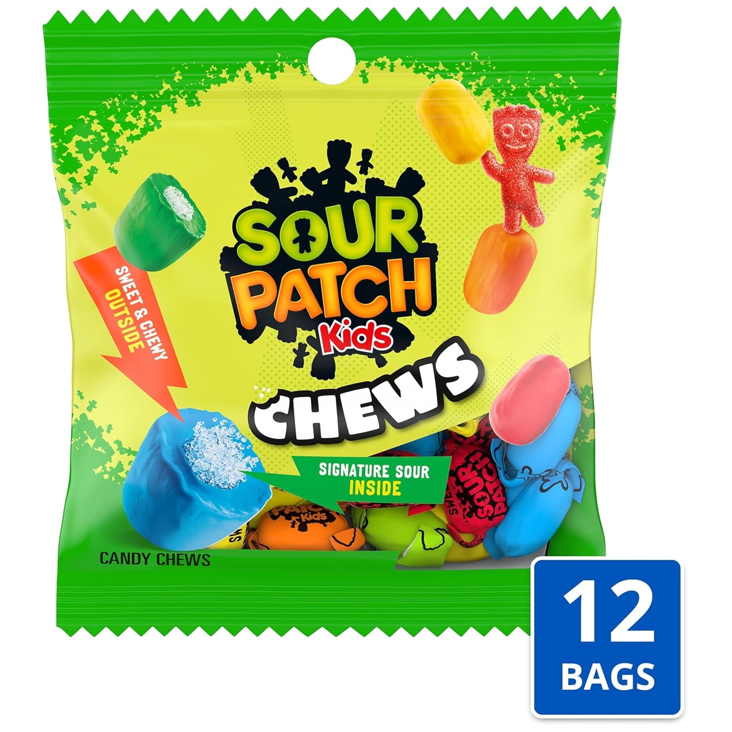 SOUR PATCH KIDS Chews Soft & Chewy Candy, Bulk Candy, 12-2.12 Oz Bags