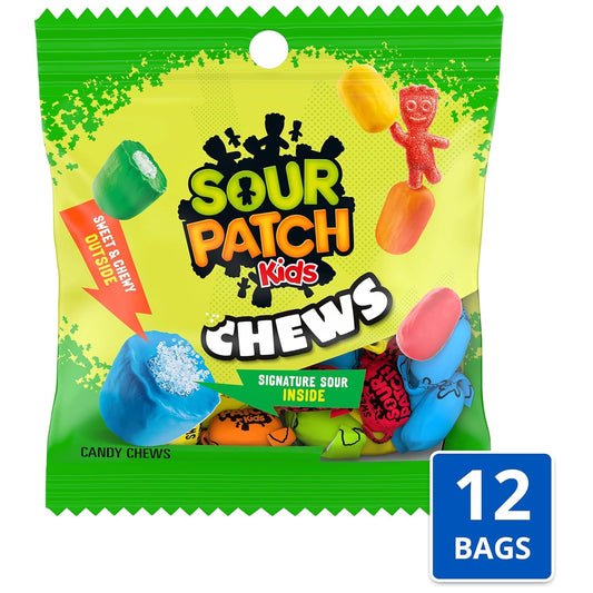 SOUR PATCH KIDS Chews Soft & Chewy Candy, Bulk Candy, 12-2.12 Oz Bags