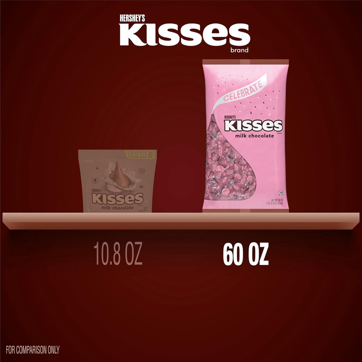 HERSHEY'S KISSES Milk Chocolate Candy Bulk Bag, Pink Foils, 60 Oz