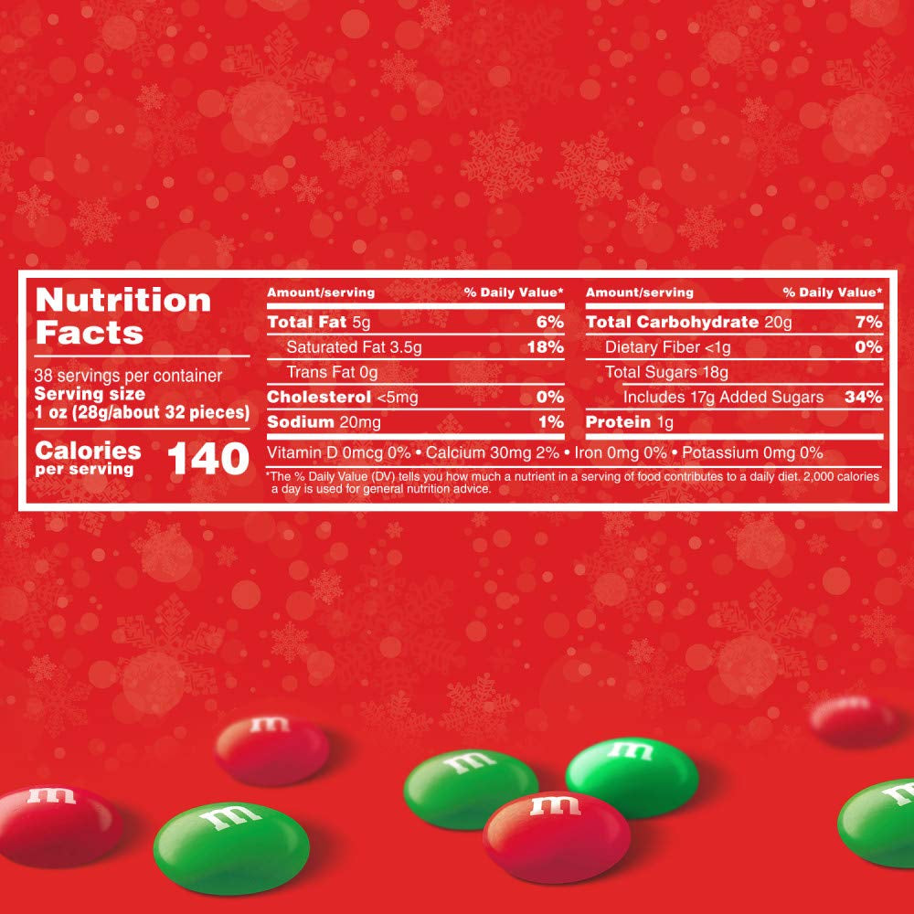 M&M'S Milk Chocolate Red & Green Christmas Candy Bulk Assortment, Bulk Christmas Candy 38 Oz Resealable Bag