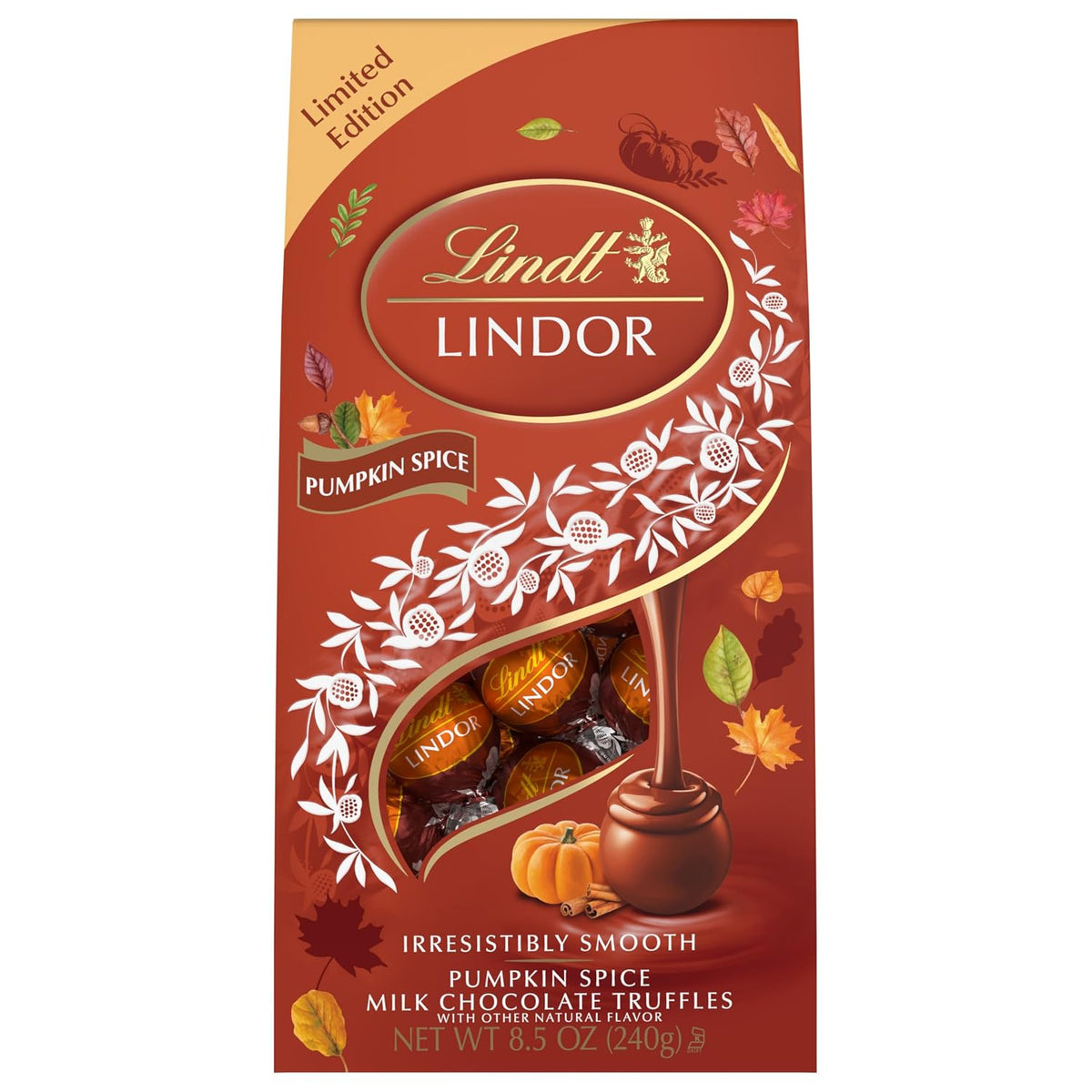 Lindt LINDOR Fall Pumpkin Spice Milk Chocolate Candy Truffles, 8.5 Oz. Bag