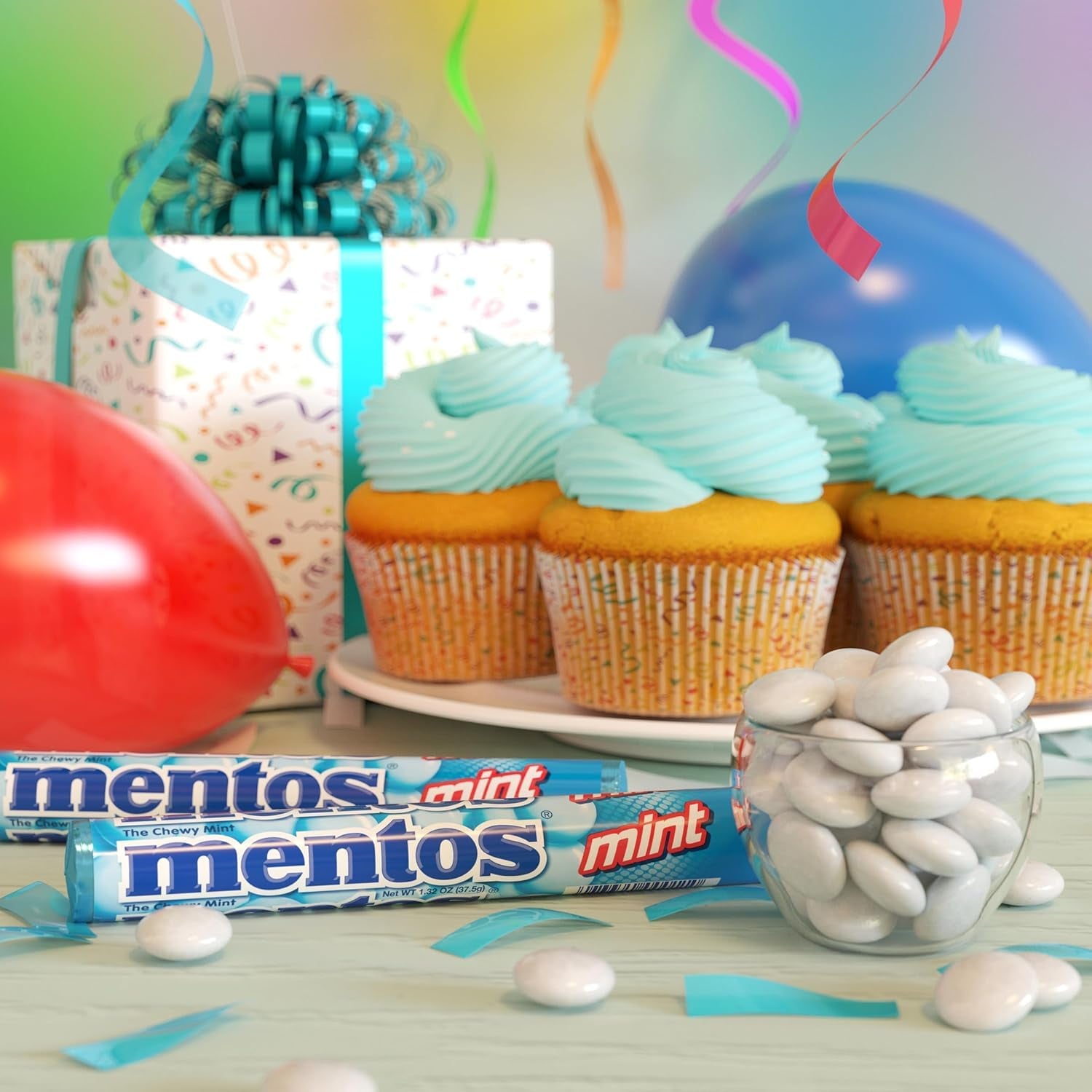Mentos Chewy Mint Candy Roll, Mint Candies, 14 Pieces per Roll, 15 Count Party Pack