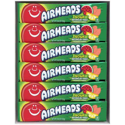 Airheads SOUR Candy Bars, Sour Watermelon Punch Flavored, Bulk, Pack of 36 Bars.