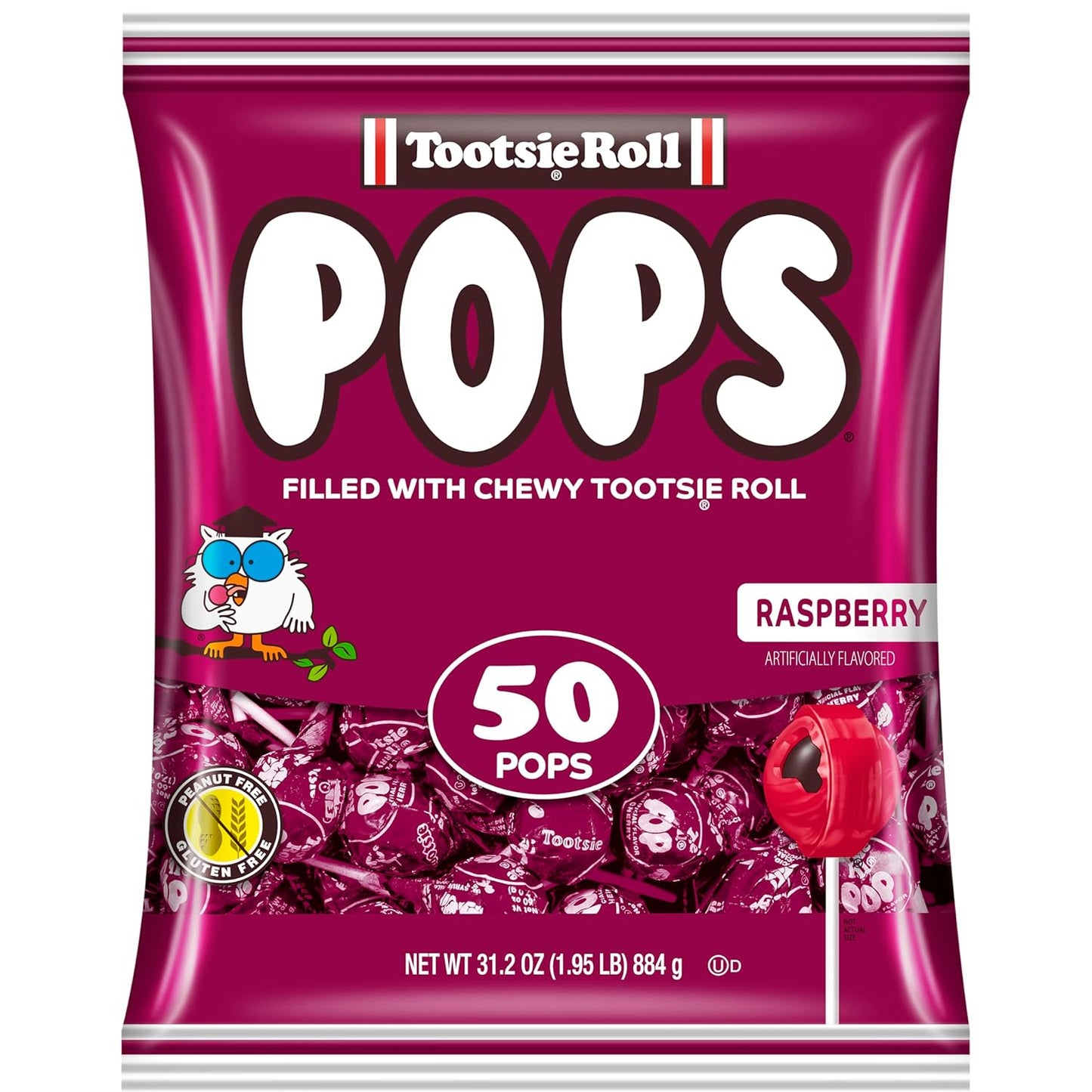 Tootsie Pops Raspberry Flavored Lollipops, 50 Count, 1.95Lb (Pack of 1)